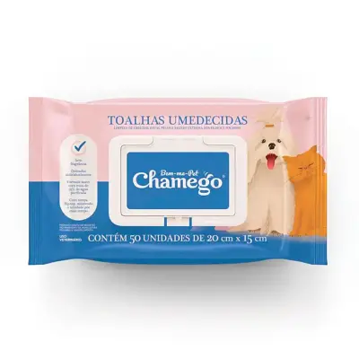 Toalha Umedecida Para Cães e Gatos Chamego Com 50 Unidades