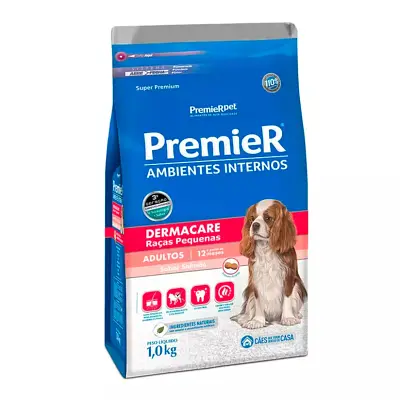 Ração Premier Ambientes Internos Cães Adultos Dermacare Raças Pequenas Salmão 1kg