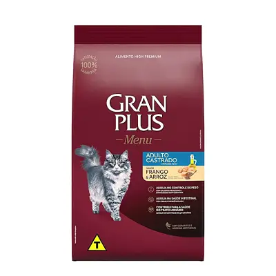Ração Gran Plus Gatos Adultos Castrados Frango e Arroz 3kg