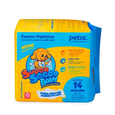 Tapete Higiênico Petix Super Secão Baby Cães com 14 Unidades