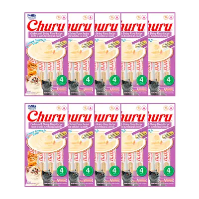 Purê Churu Petisco Cremoso para Gatos Galinha com Camarão 56g Kit 10 Unidades