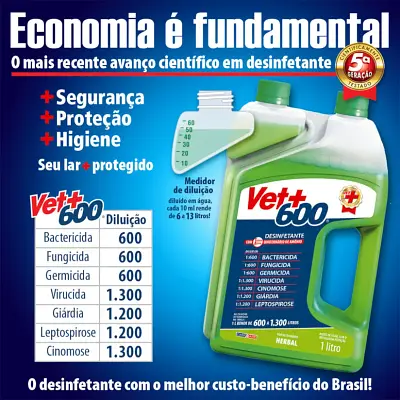 Desinfetante Vet+600 Bactericida Herbal