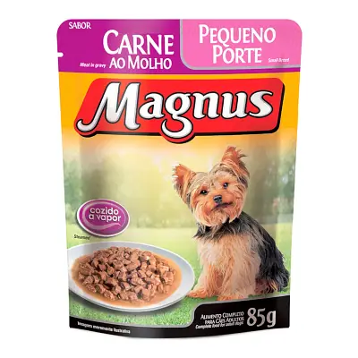 Ração Úmida Magnus Cães Adultos Raças Pequenos Porte Carne Sachê 85g