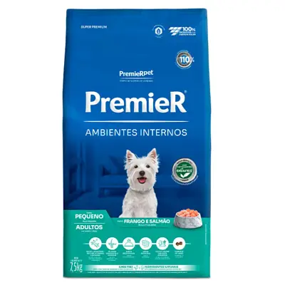 Ração Premier Ambientes Internos Cães Adultos Raças Pequenas Frango E Salmão 7,5Kg