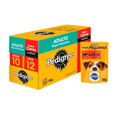 Ração Úmida Pedigree Cães Ad.Raças Pequenas Carne ao Molho Sachê 100g Leve 12 e Pague 10