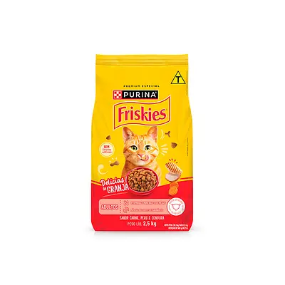 Ração Friskies Delícias da Granja para Gatos Adultos Sabor Frango, Peru e Cenoura