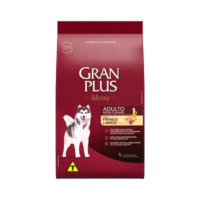 Ração GranPlus Menu para Cães Adultos de Porte Médio e Grande Sabor Frango e Arroz