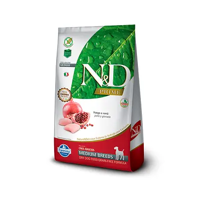 Ração N&D Grain Free para Cães Adultos de Raças Médias Sabor Frango e Romã