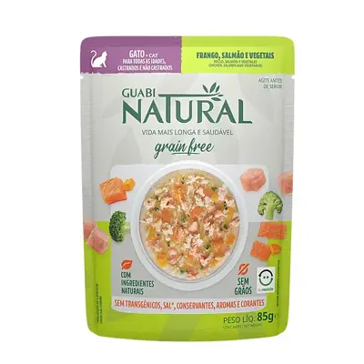 Ração Úmida Guabi Natural Grain Free Sachê Gatos Castrados Salmão e Frango 85g