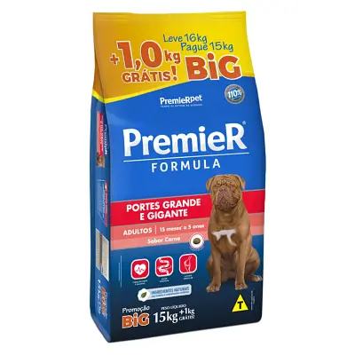 Ração Premier Fórmula Cães Adultos Raças Grandes e Gigantes Carne Leve 16kg Pague 15kg
