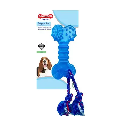 Mordedor Osso Dentalbone Flat Com Corda Cães Até 22kg Azul Odontopet