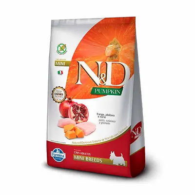 Ração N&D Pumpkin para Cães Adultos Raças Mini sabor Frango, Abóbora e Romã