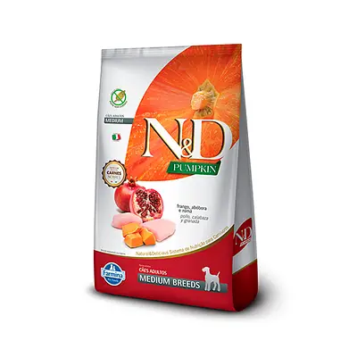 Ração N&D Pumpkin para Cães Adultos Raças Média sabor Frango, Abóbora e Romã