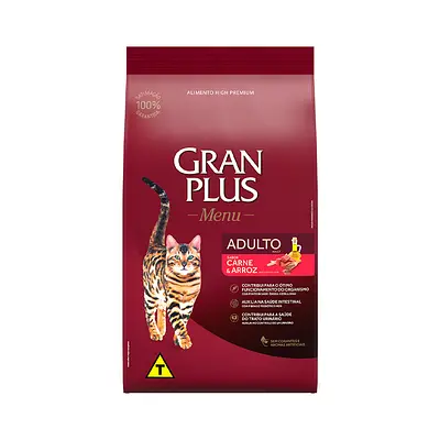 Ração GranPlus para Gatos Adultos sabor Carne e Arroz