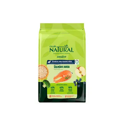 Ração Guabi Natural Sensível para Cães Adultos de Porte Mini, Pequeno e Médio Sabor Salmão e Aveia