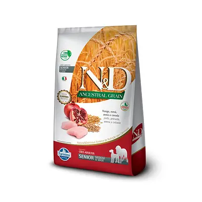 Ração Farmina N&D Ancestral Grain para Cães Sênior de porte Médio sabor Frango e Romã