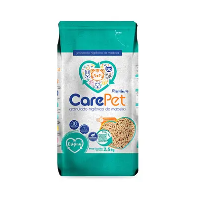 Areia Granulada de Madeira Premium CarePet para Gatos