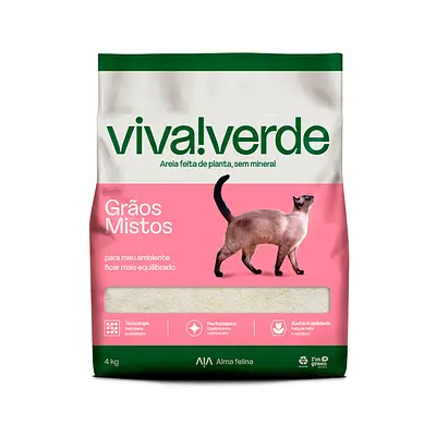 Areia Higiênica Viva Verde Grãos Mistos para Gatos