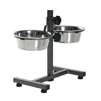 Comedouro Chalesco Duplo Ajustável de Inox para Cães