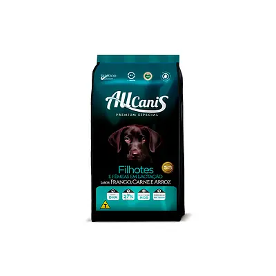 Ração Allcanis Lactação para Cães Filhotes Sabor Frango, Carne e Arroz