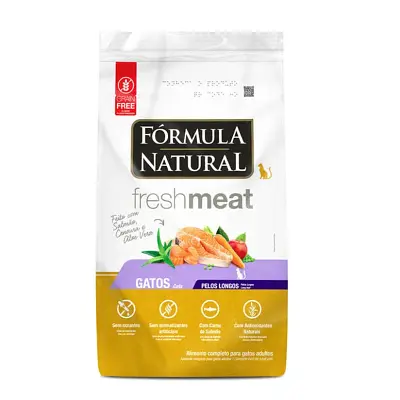 Ração Fórmula Natural Gatos Fresh Meat Pelos Longos Sabor Salmão 1kg