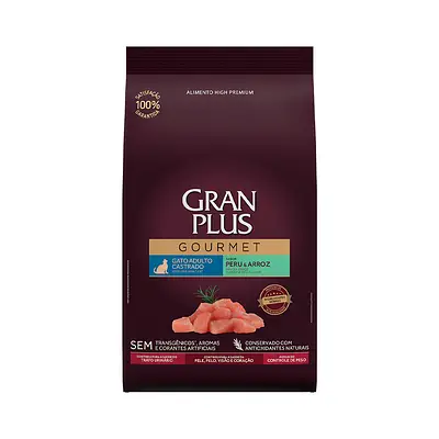 Ração GranPlus Gourmet para Gatos Castrados Sabor Peru e Arroz