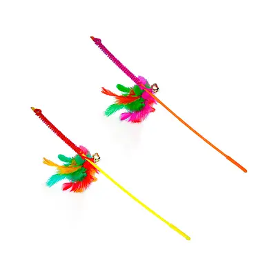 Brinquedo Chalesco Varinha com Pena e Guizo para Gatos - Cores Sortidas