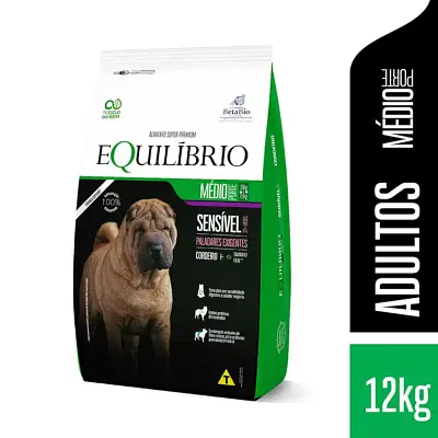 Ração Equilíbrio Sensível Cães Adultos Cordeiro Raças Médias 12kg