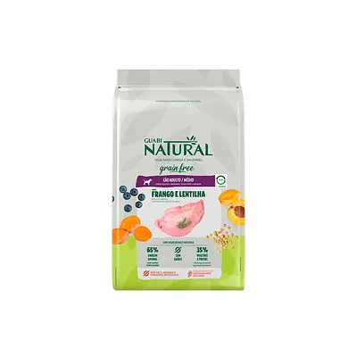 Ração Guabi Natural Grain Free para Cães Adultos de Porte Médio Sabor Frango e Lentilha