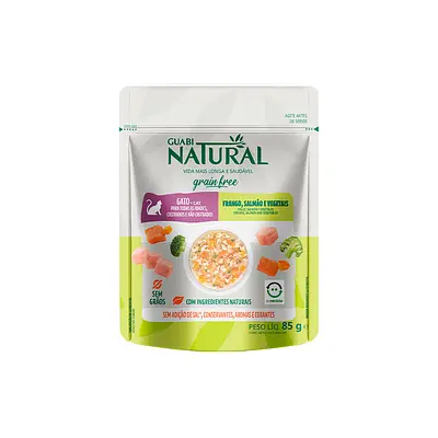Ração Úmida para Gatos Adultos Guabi Natural Grain Free Frango Salmão e Vegetais 85g