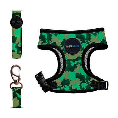 Peitoral e Guia MeuMiAu Style Camuflado para Gatos