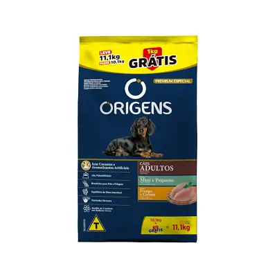 Ração Origens Cães Adultos Frango e Cereais Raças Minis e Pequenas Bônus Bag 11,1kg