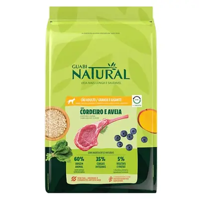 Ração Guabi Natural Cães Adultos Raças Grandes e Gigantes Cordeiro e Aveia 12kg
