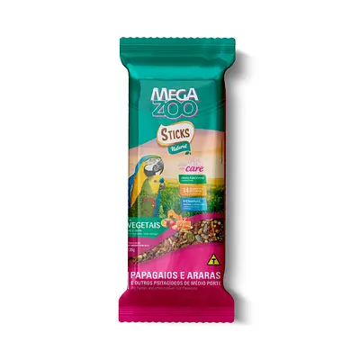 Sticks Natural Megazoo Vegetais para Papagaios e Araras 120g
