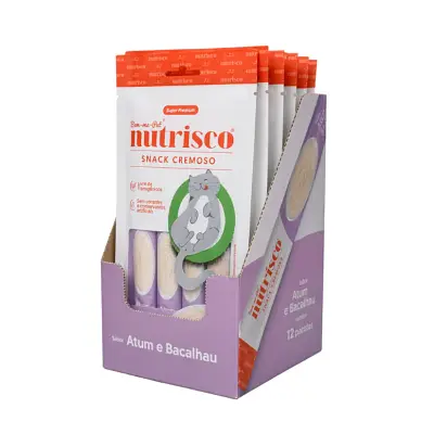 Snack Cremoso para Gatos Nutrisco Atum e Bacalhau Caixa com 48 Sachês
