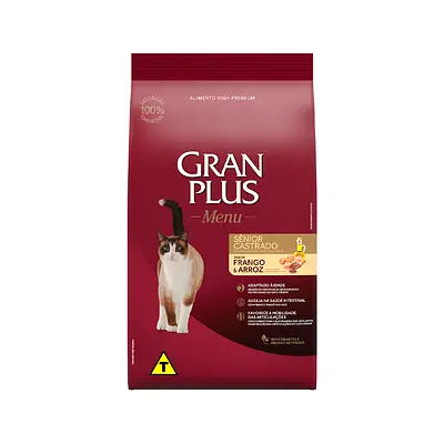 Ração GranPlus Menu Para Gatos Sênior Castrados Sabor Frango e Arroz