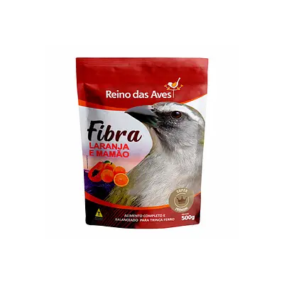 Ração Reino das Aves Fibra Laranja e Mamão para Pássaros - 500 g