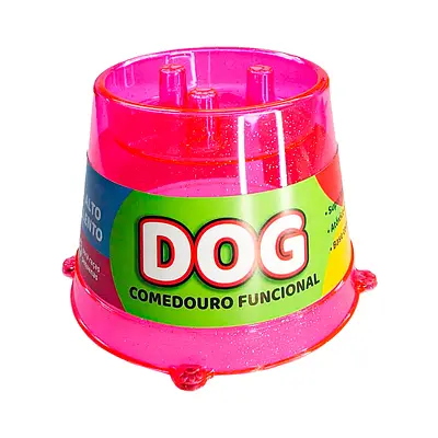 Comedouro Pet Toys Lento Rosa com Glitter para Cães 250 ml