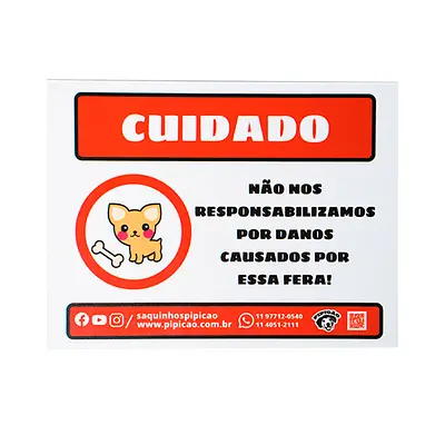 Placa Pipicão Divertida Cuidado