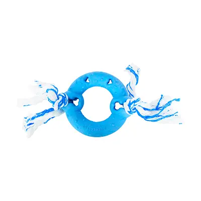 Brinquedo Furacão Pet Anel de Borracha Maciça Azul com Corda para Cães