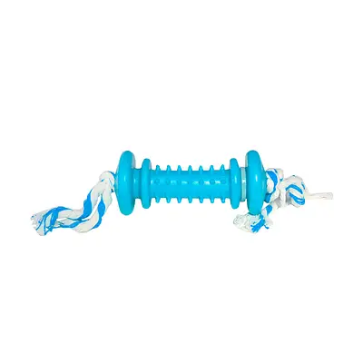 Brinquedo Furacão Pet Halteres de Borracha e Corda Maciça para Cães - AZUL