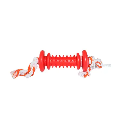 Brinquedo Furacão Pet Halteres de Borracha e Corda Maciça Vermelho para Cães