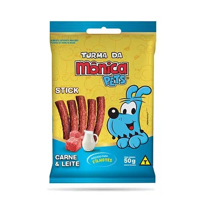 Petisco Turma da Mônica Pets Stick para Cães Filhotes Sabor Carne e Leite 50 g