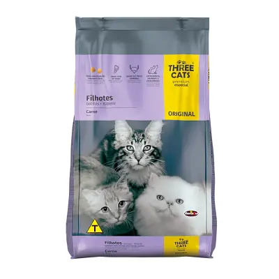 Ração Gatos Three Cats Original Filhotes Carne 15kg