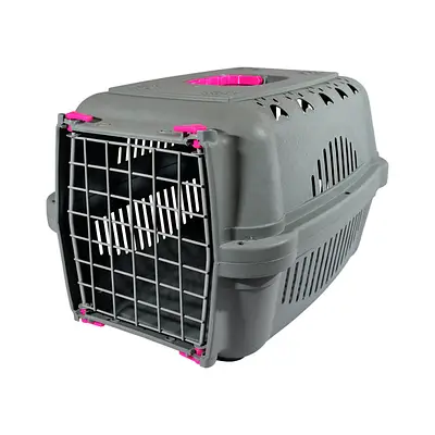 Caixa de Transporte DuraPets Pink com Porta de Aço para Cães e Gatos