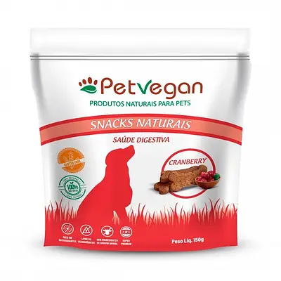 Snack PetVegan Saúde Digestiva para Cães Sabor Cranberry 150 g