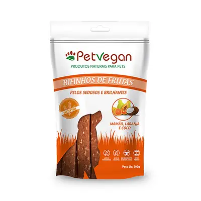 Bifinho PetVegan Pelos Sedosos e Brilhantes para Cães Sabor Mamão, Laranja e Coco