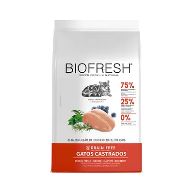 Ração Biofresh para Gatos Castrados Sabor Frango, Alecrim, Chá Verde e Blueberry
