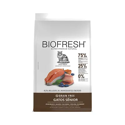 Ração Biofresh para Gatos Sênior Sabor Peixe Branco, Salmão, Chá Verde, Cúrcuma e Blueberry
