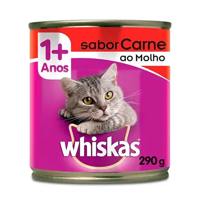 Ração Úmida Whiskas Gatos Adultos Carne ao Molho Lata 290g